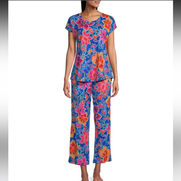 Like New Johnny Was Cap Sleeve Cotton Pajama Set, size XS, dark floral - Picture 8 of 8